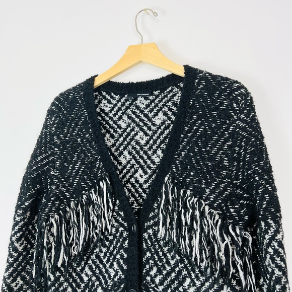 The Kooples Black and White Patterned Wool and Mohair Tasselled Cardigan UK M - Picture 3 of 12